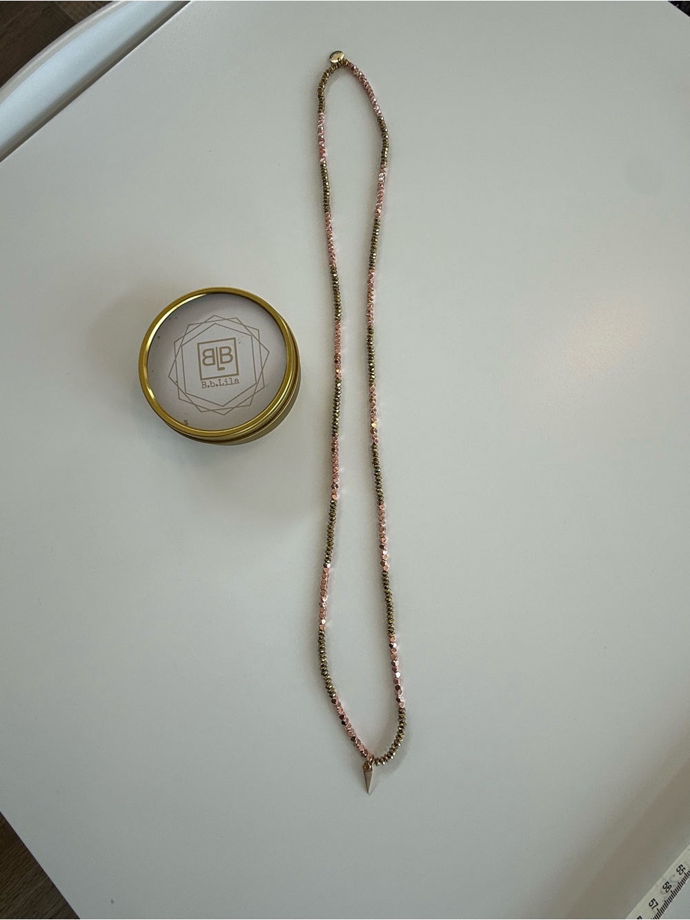 Pink and Gold Beaded Necklace with Pendant by B.b.Lila